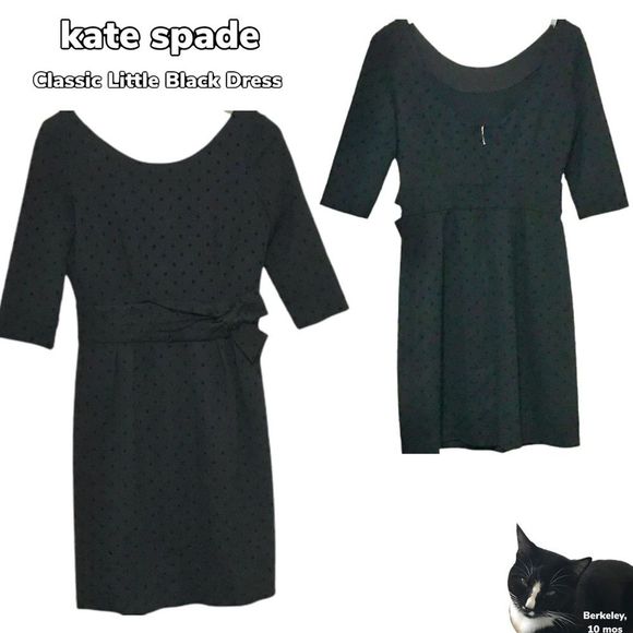 kate spade | Dark Academia | Classic | Polka Dot | Little Black Dress with Bow - Picture 3 of 10